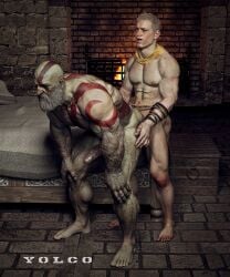 age_difference atreus bald bara beard brown_hair daddy dilf erect_penis erection father_and_child father_and_child_(lore) father_and_son father_and_son_(lore) god_of_war incest kratos male/male male_only mature_male muscular muscular_male nude old_man older_man_and_younger_boy son_dom_father_sub son_fucking_dad son_penetrating_father yolco young_top_older_bottom younger_dom_older_sub younger_male younger_penetrating_older