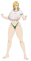 blonde_hair breasts character_request copyright_request female female_only green_panties large_breasts legs long_hair long_legs mature_female medium_hair open_mouth panties sihkygmojsn white_background