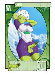 1futa armor big_ass big_balls big_breasts big_butt big_penis card card_game casual casual_exposure cheelai clothing dragon_ball dragon_ball_super dragon_ball_z erection exposed_penis futa_card futa_only futanari green_skin humanoid intersex looking_at_viewer measurements pale_skin penis_out penis_size_chart purple_eyes short_hair shotdke smile solo standing thick_penis thick_thighs veiny_penis white_hair