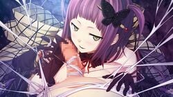 bondage breasts censored cura game_cg monobeno nipples penis purple_hair wet