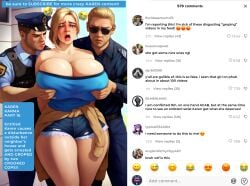 1girls 2boys ai_generated arms_behind_back arrest bimbo bimbo_lips blonde_female blonde_hair blue_eyes blue_topwear body breast_grab breast_grope breast_squeeze breasts_bigger_than_head comment_section comments crying crying_with_eyes_open curvaceous curvy cutoffs denim_shorts female gigantic_breasts groping groping_breasts groping_from_behind handcuffed holes_in_clothes hourglass_figure huge_breasts huge_cleavage karen light-skinned_female milf nai_diffusion pervert police police_misconduct police_uniform profile_picture red_face revealing_clothes sexual_assault sexual_harassment shiny_skin short_shorts small_waist strapless_top sunglasses sweater_around_waist taking_advantage thick_thighs tight_clothing tiktok tubetop