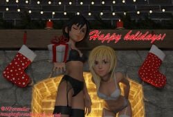 black_hair blender blonde_hair christmas kingdom_hearts lingerie_only namine naughty_foreteller nobody_(kingdom_hearts) self_upload xion