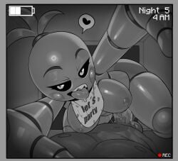 1girls animatronic animatronic_girl big_breasts camera_view five_nights_at_freddy's greyscale large_breasts looking_at_viewer robot robot_girl straight toy_chica_(fnaf) troppart vaginal_penetration