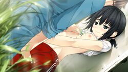 alishima_alice black_hair breast_grab breasts cura game_cg monobeno nipples shirt_lift