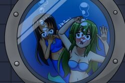 2girls bikini_girl bikini_swimsuit breath_holding commission female mi'ara original original_character peril underwater underwater_peril uwdennis
