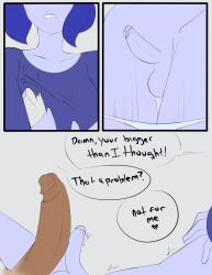 2017 2boys blue_hair blue_skin comic crop_top femboy gay gem_(species) genderswap_(ftm) girly inuyuru lapis_lazuli_(steven_universe) male male_focus male_only multiple_boys panties panties_down penis penis_size_difference pulling_panties rule_63 short_hair shorts steven_universe yaoi