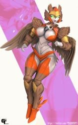 1girls airazor beast_wars breasts breasts_out curvy_female curvy_figure cybertronian female female_only green_eyes maximal purple_lipstick robot robot_girl robot_humanoid thick_ass transformers trawert wings