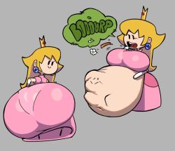 ass_expansion ass_in_dress big_breasts blonde_hair burp burp_cloud burping burping_up_items digestion female female_only female_pred grey_background huge_ass huge_butt implied_death implied_digestion koi_alive mario_(series) princess princess_daisy princess_peach terminalmontage vore weight_gain