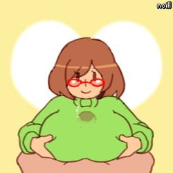 1girls animated breasts brown_hair clothing cum cum_in_clothes cum_through_clothes female glasses huge_breasts large_breasts mob_face nikki_(swapnote) nintendo noill outercourse paizuri paizuri_under_clothes penis penis_under_clothes pov short_hair swapnote sweater testicles uncensored