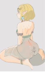 back_view bare_legs bareback barefoot big_ass blonde_hair elf_ears feet kneeling miwa princess_zelda skirt spread_legs tears_of_the_kingdom the_legend_of_zelda the_legend_of_zelda:_tears_of_the_kingdom three-quarter_view zelda_(tears_of_the_kingdom)