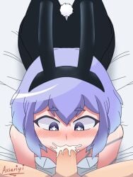 1boy 1boy1girl 1girls ass ass_up assarigi atlus bangs bed blowjob blush bunny_ears bunny_tail bunnysuit cum cum_in_mouth devil_survivor devil_survivor_2 erection faceless_male fellatio female looking_at_penis looking_at_viewer male_pov megami_ibunroku_devil_survivor megami_tensei on_bed oral oral_sex penis pov purple_eyes purple_hair shin_megami_tensei short_hair tico tico_devil_survivor_2