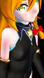 3d 3d_(artwork) 3d_model asawa bare_shoulders black_clothing blonde_hair blush breasts looking_at_viewer marisa_kirisame mikumikudance mmd nipples nipples_visible_through_clothing no_bra revealing_clothes shoulders small_breasts tight_clothing touhou yellow_eyes