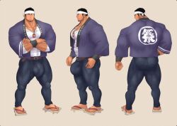 ass balls bara beard bulge clothing crossed_arms facial_hair flaccid fully_clothed japanese_clothes kuromine_hiraya male male_only muscles muscular penis solo solo_male yuatari