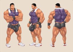 ass balls bara beard bulge clothing crossed_arms facial_hair flaccid fully_clothed kuromine_hiraya male male_only muscles muscular penis shorts solo solo_male yuatari