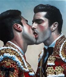 alifranco_art big_penis bullfighter gay kissing no_visible_genitalia original_artwork