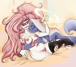 1boy 1girls after_sex cherri_bomb_(hazbin_hotel) cherrisnake cuddling cyclops female groping_breasts hazbin_hotel hugging male nipple_piercing pubic_hair romantic romantic_couple sir_pentious_(hazbin_hotel) snake twiggietime wholesome