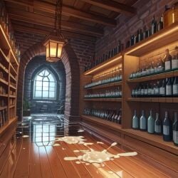 ai_generated arch basement bottle bottles cave cum cum_everywhere cum_on_floor cum_puddle dungeon elixir house hut landscape lantern light lights lore original othersd potion potions reflection room scenery shelf shelves stone stone_wall story the_witch's_lair wooden_ceiling wooden_floor