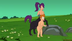 1_eye 1boy 1futa anal anal_sex big_breasts centaur centauress completely_nude deverica equine_penis futa_on_male futanari futurama hi_res hooves horsecock interspecies looking_at_each_other monster monster_girl orange_hair outdoor_sex outdoors parody penis philip_j_fry ponytail purple_hair purple_tail self_upload standing_sex tagme tail turanga_leela uncensored