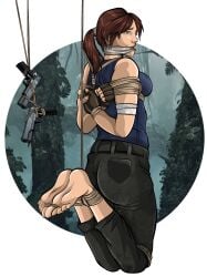 barefoot bondage bound bound2draw gag gagged gun guns lara_croft outdoors restrained tied_up tomb_raider