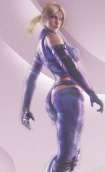 ass blonde_hair blue_eyes bodysuit gloves knee_pads looking_back namco nina_williams official_art ponytail silf solo tekken tekken_1 tekken_2 tekken_3 tekken_4 tekken_5_dark_resurrection tekken_7 tekken_blood_vengeance tekken_tag_tournament tekken_the_motion_picture tied_hair