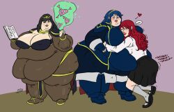 3girls fat_woman female_only fire_emblem hugging idle-minded lucina_(fire_emblem) magic nintendo obese overweight_female tagme tharja_(fire_emblem)