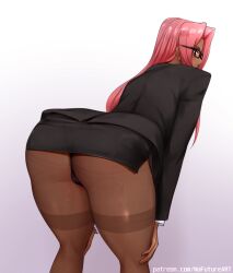 1girls 2023 ass bent_over dark-skinned_female dark_skin female female_only glasses hi_res ingrid_(taimanin_asagi) long_hair looking_at_viewer looking_back looking_back_at_viewer makai_kishi_ingrid nofuture office_lady pantyhose pink_hair rear_view solo taimanin_(series) taimanin_asagi thick_ass thick_thighs