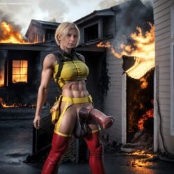 ai_generated annett burning female firefighter flames futanari horsecock_futanari house muscle stable_diffusion