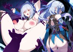 blue_hair boob_grab defeated defeated_heroine disembodied_hand disembodied_hands fingering grabbing_breasts highres honkai:_star_rail jingliu_(honkai:_star_rail) light_blue_hair rape red_eyes squirting stomach_bulge tagme torn_clothes torn_clothing uncensored yanje