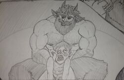 anal anal_sex beard bearded big_dom_small_sub cocky cocky_smile curly_hair doggy_style domination facial_hair faun from_behind from_behind_position fucked_silly gay gay_domination gay_sex george_(character) hairy hairy_arms hairy_chest hairy_male horns hunk intense_sex male manly muscles muscular muscular_male pencil_(artwork) rough_sex satyr size_difference sketch traditional_art traditional_media traditional_media_(artwork) veiny_muscles