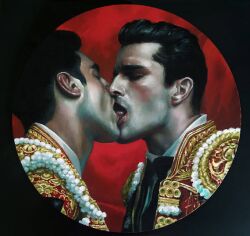 2boys alifranco_art big_penis bullfighter gay kissing male male_only no_visible_genitalia original_artwork shaved