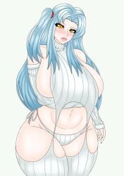 1girls angela_(lobotomy_corporation) big_ass big_breasts blue_hair commission large_ass large_breasts lobotomy_corporation long_hair looking_at_viewer pickleshmm project_moon solo tagme thick_thighs virgin_destroyer_sweater voluptuous voluptuous_female white_background yellow_eyes