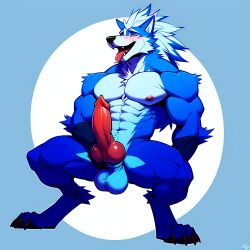 1boy ai_generated canine jerk_off knot male masturbation muscular_male original original_character solo werewolf wolf