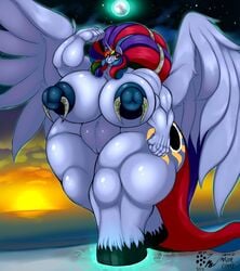 anthro biceps big_breasts breasts cutie_mark equine female flexing hooves horn horse huge_breasts muscles muscular_female my_little_pony nipple_piercing nipples nude piercing pussy rasp777 solo wings