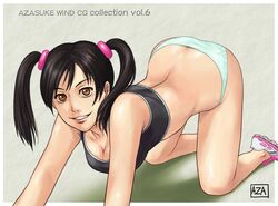 all_fours azasuke black_hair brown_eyes cleavage ling_xiaoyu midriff namco naughty_face panties shoes smile tekken tekken_3 tekken_4 tekken_5_dark_resurrection tekken_blood_vengeance tekken_tag_tournament tekken_tag_tournament_2 tied_hair twintails