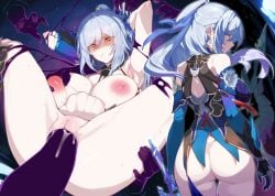 blue_hair boob_grab defeated defeated_heroine disembodied_hand disembodied_hands fisting grabbing_breasts highres honkai:_star_rail jingliu_(honkai:_star_rail) light_blue_hair rape red_eyes rough_sex stomach_bulge tagme torn_clothes torn_clothing uncensored yanje