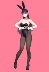 bare_shoulders big_breasts black_hair bunny_costume bunny_ears bunny_girl bunnysuit high_heels kantai_collection long_hair pantyhose slim_waist teenager wide_hips yuuji_(and)