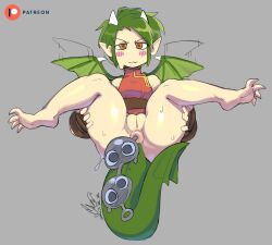 1girls anal anal_beads anal_insertion anus blush bottomless caliginous draco_centauros female flying huge_anal_beads madou_monogatari puffy_anus pussy puyo_(puyopuyo) puyo_puyo puyo_puyo_fever sex_toy thick_thighs wings