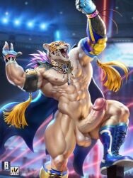 abs animal_mask balls big_muscles big_penis erection felid fighting_ring genitals hi_res human humanoid_genitalia humanoid_penis jaguar king_(tekken) male male_only mammal mask muscular muscular_male navel nexus nipples nude pantherine pecs penis pose pubes quads solo tekken vein veiny_muscles veiny_penis wrestler