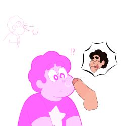 !? 2boys blush clothing cum cum_drip cum_on_face disembodied_penis erection gay looking_at_penis male male/male male_only penis penis_on_face pink_body pink_steven selfcest shirt steven_quartz_universe steven_universe transparent_background white_background young young_male