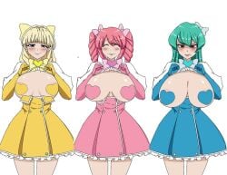 breasts breasts_bigger_than_head hanabishi_haruka large_breasts magia_azul magia_magenta magia_sulphur magical_girl mahou_shoujo_ni_akogarete minakami_sayo no_bra pasties robo_zentarou tenkawa_kaoruko yuri