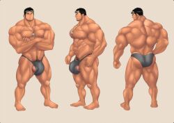 ass balls bara beard bulge crossed_arms facial_hair flaccid kuromine_hiraya male male_only muscles muscular penis solo solo_male yuatari