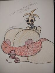 ass_bigger_than_head barely_clothed bigger_female bodysuit boob_window breasts_bigger_than_head casual casual_nudity clothed female five_nights_at_freddy's giantess hyper_ass hyper_breasts laliche32 larger_female nipples_visible_through_clothing no_bra no_underwear paper_drawing public public_nudity robot robot_girl security_guard sideass sketch smaller_female smaller_male teasing toy_chica_(fnaf)