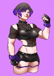 1girls athletic_female black_and_purple_hair cleavage female_abs fingerless_gloves fit_female namco purple_eyes reina_mishima shorts strawberry_milk_(artist) tank_top tekken tekken_8