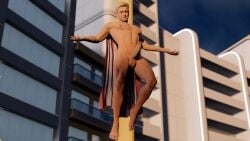 1boy elmamoru flying homelander male_focus male_only masculine nude outdoors penis solo