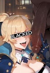 1boy 1girls ai_generated blacked blonde_hair blush breasts censor_bar censored censored_eyes cheating clothing covered_eyes cuckold cuckold_pov dark-skinned_male dark_skin erect_penis erection eye_censor eyes_covered fangs flipping_off floox genshin_impact gloves hi_res huge_cock imminent_oral interracial jean_gunnhildr large_breasts light-skinned_female light_skin looking_at_viewer middle_finger netorare ntr outside penis penis_on_face ponytail pov pov_eye_contact rude_gesture teasing teasing_viewer thiccwithaq_(ai_style) tongue tongue_out