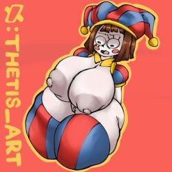 aura huge_ass huge_breasts pomni_(the_amazing_digital_circus) semi_nude short_hair shortstack tagme the_amazing_digital_circus thetis_(artist) thick_hips thick_thighs