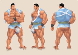 ass balls bara beard bulge clothing crossed_arms facial_hair flaccid fully_clothed fundoshi kuromine_hiraya male male_only muscles muscular penis solo solo_male yuatari