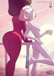 2019 ass beach big_ass cartoon_network cup feet flip_flops fully_nude garnet_(steven_universe) gem_(species) naked nude pearl_(steven_universe) queencomplex sandals small_breasts steven_universe toes