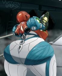 1girls arm_cannon armored_female ass back_view big_ass female female_focus female_only metroid metroid_dread power_suit samus_aran solo suit tagme yummygoods