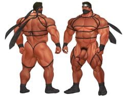 balls bara beard facial_hair flaccid kuromine_hiraya male male_only mask mesh muscles muscular penis solo solo_male yuatari